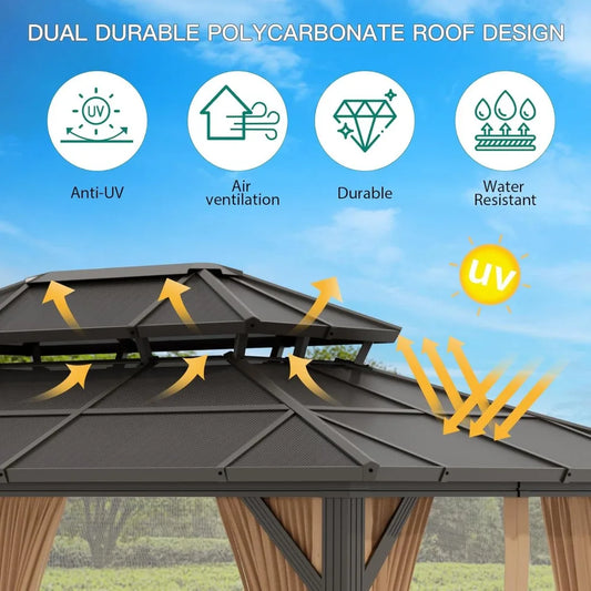 XMSJ Hardtop Gazebo With Aluminum Frame And Polycarbonate Roof