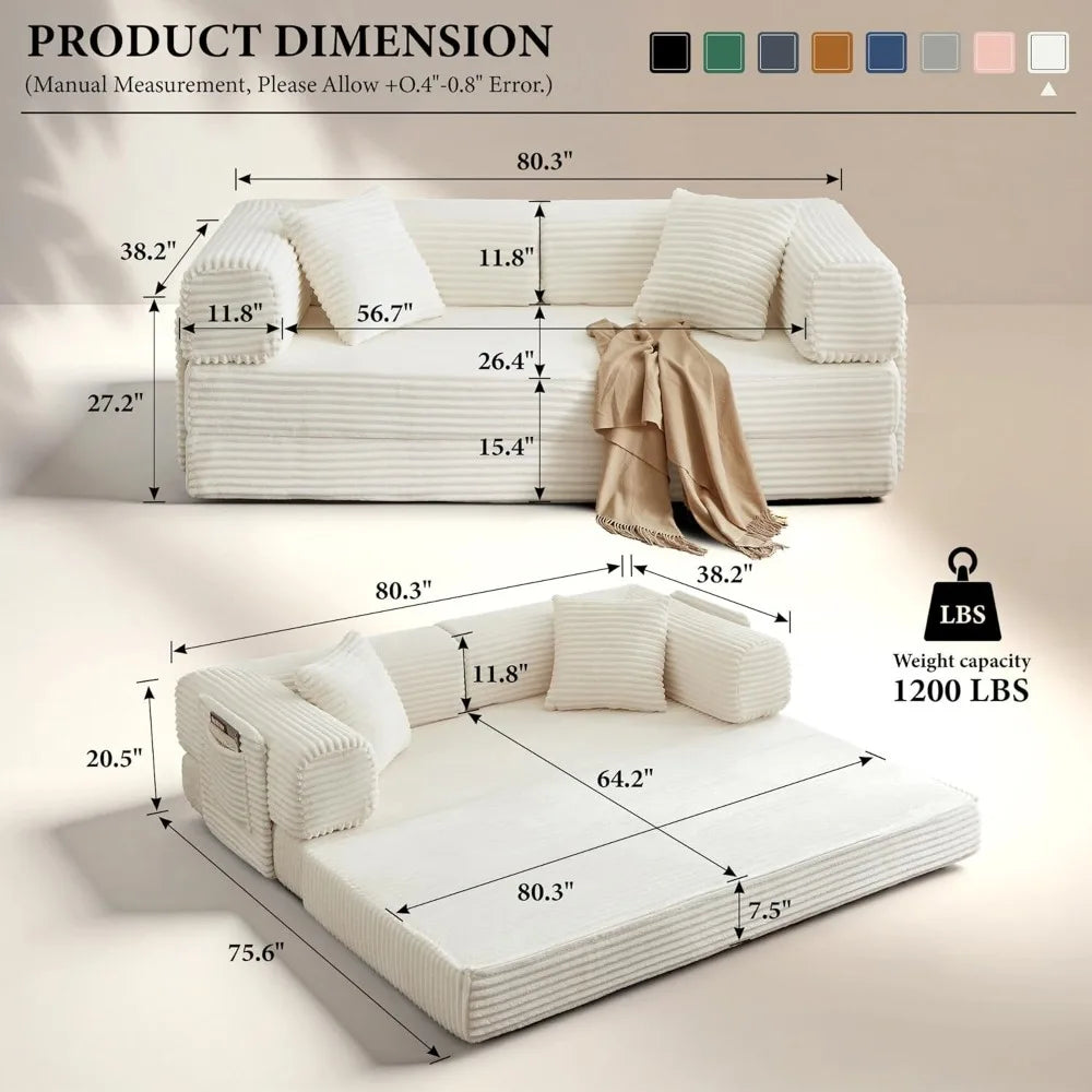 Folding Futon Sofa Bed Couch With Sleeper Corduroy Upholstered