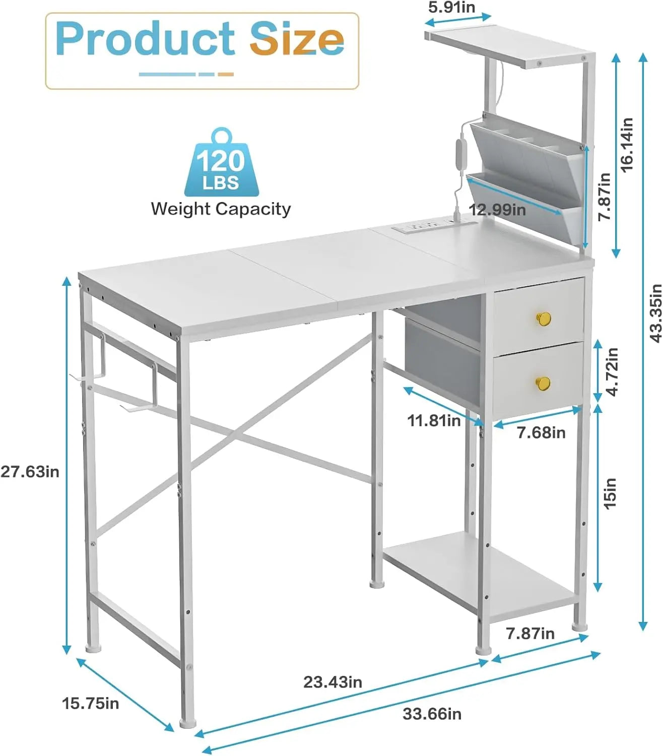 Compact Desk With LED Lighting Power Outlets And Storage
