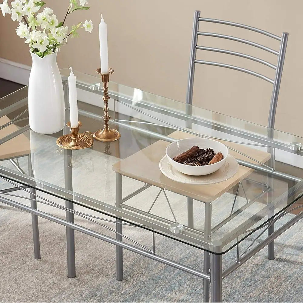 XMSJ Dinette Set With Glass Table And High Back Chairs