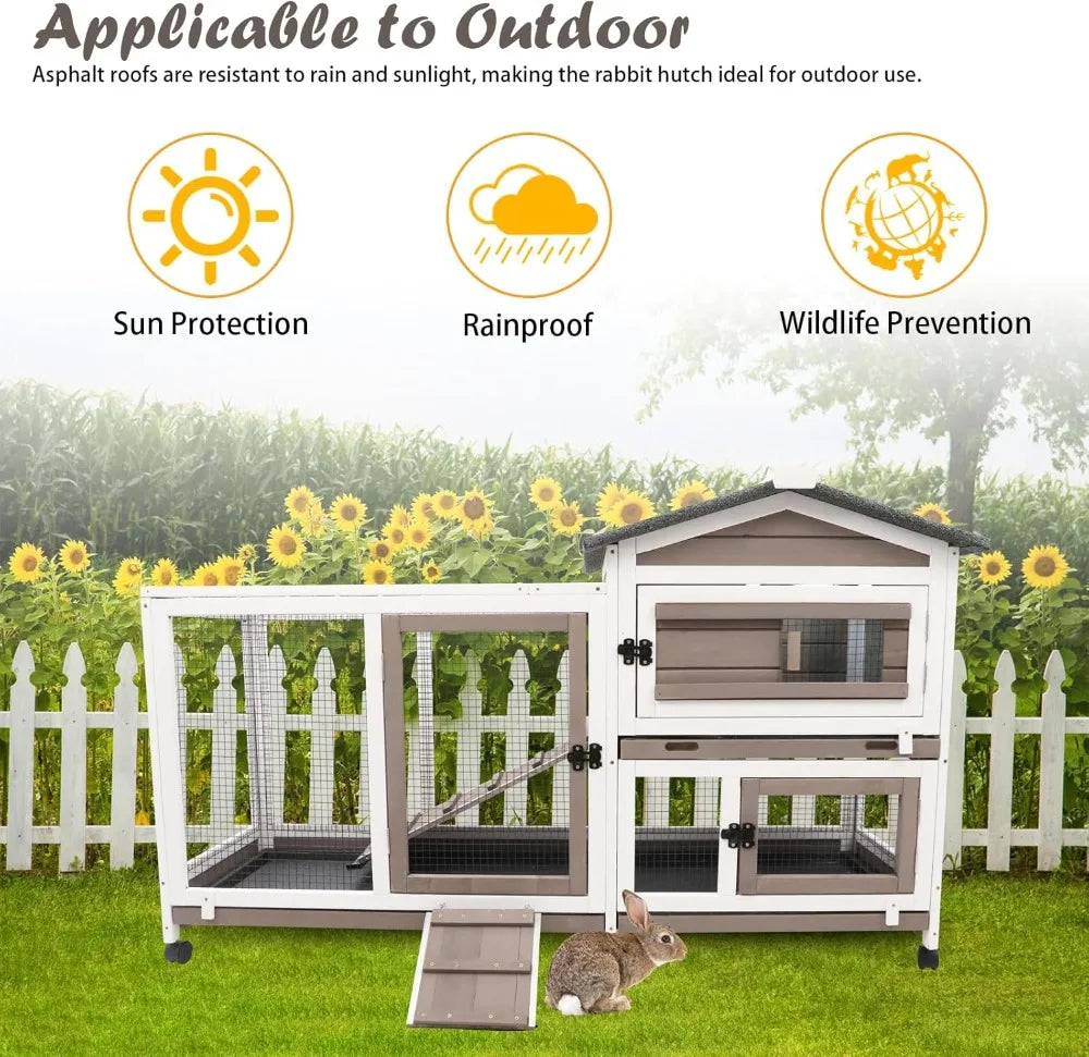 XMSJ 2 Story Rabbit Hutch Indoor Outdoor Cage With Wheels