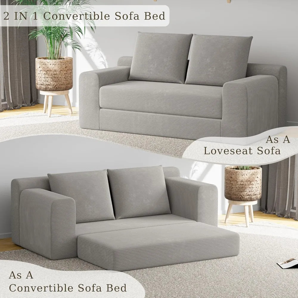 HUANZHUANG Loveseat Sleeper Sofa Bed Modern Corduroy Convertible Couch