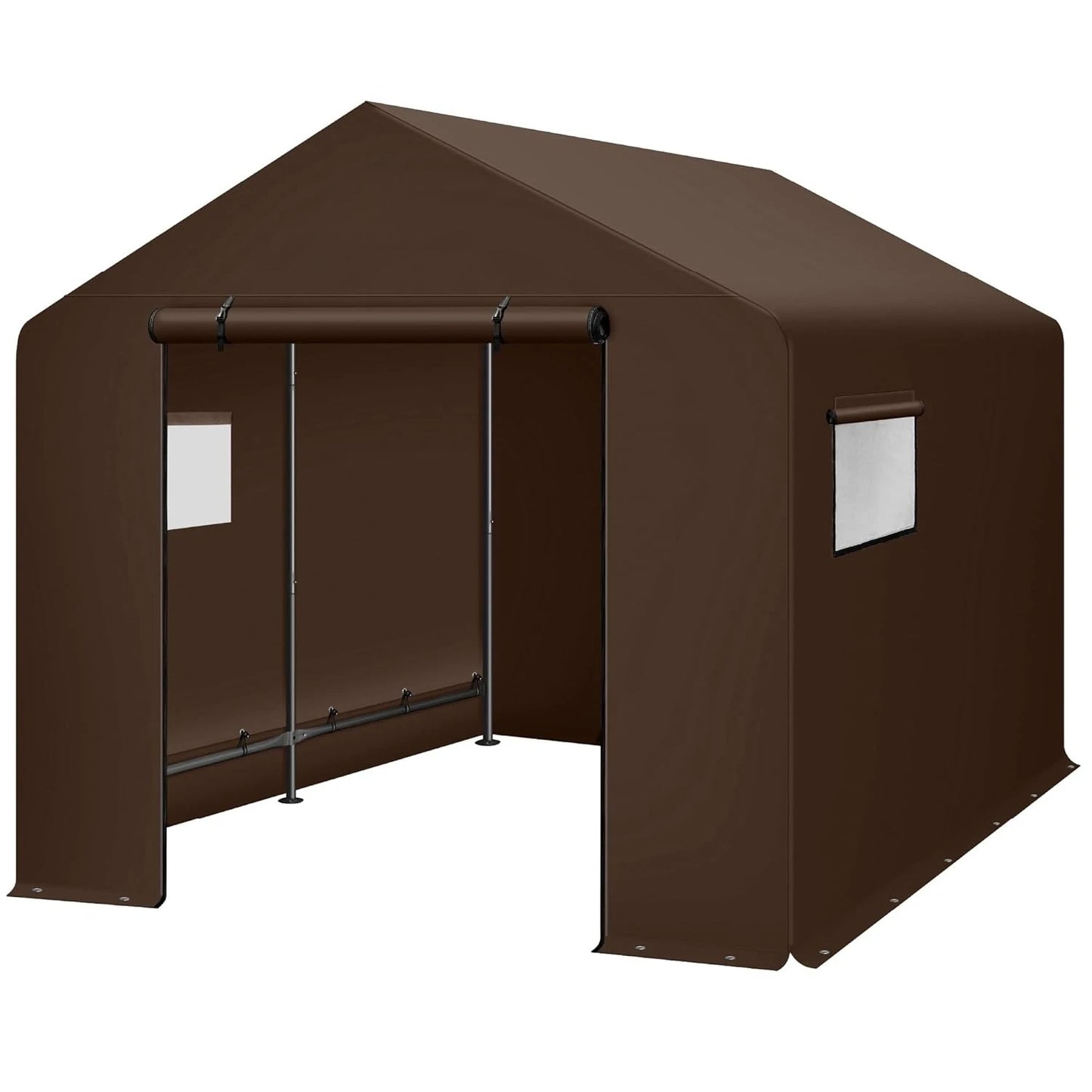 Outdoor Storage Shed Carport Canopy Shelter With Dual Doors Windows
