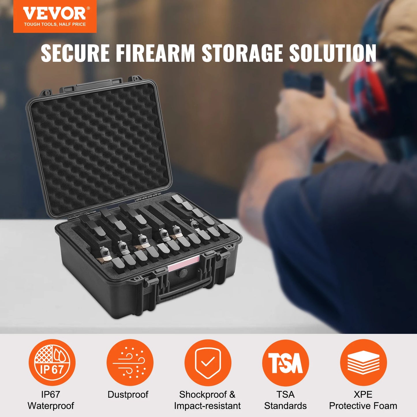 SucceBuy Waterproof Hard Pistol Case With Foam Lining Lockable