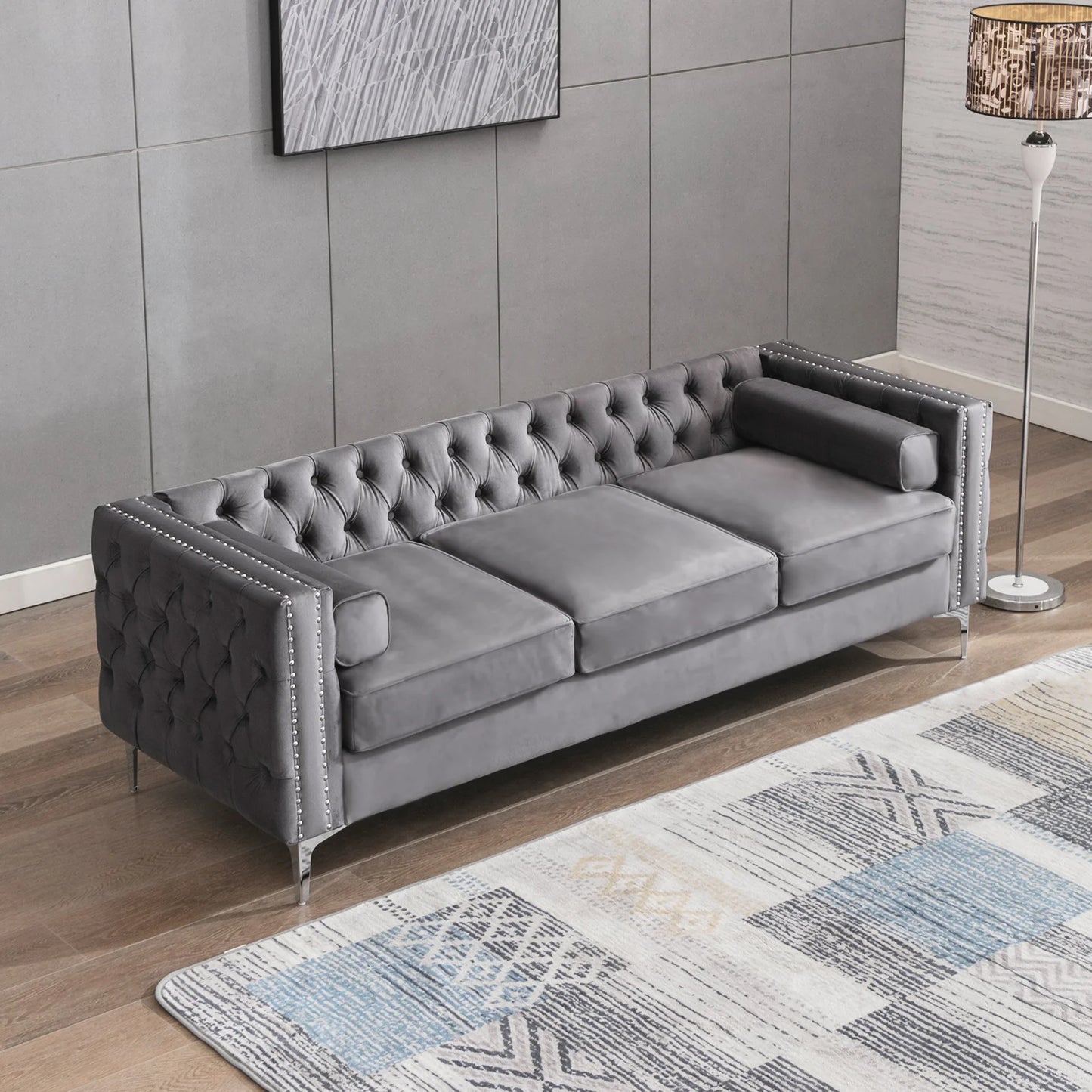 HORGAEO Convertible Sectional Sofa Set With Storage Ottoman
