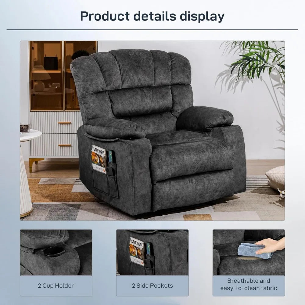 XMSJ Ergonomic Recliner Chair Cup Holders And Side Pocket