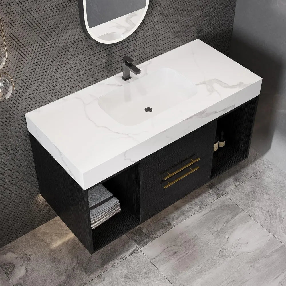 ZHUXIANG Modern Floating Bathroom Vanity With Ceramic Sink Sintered Stone