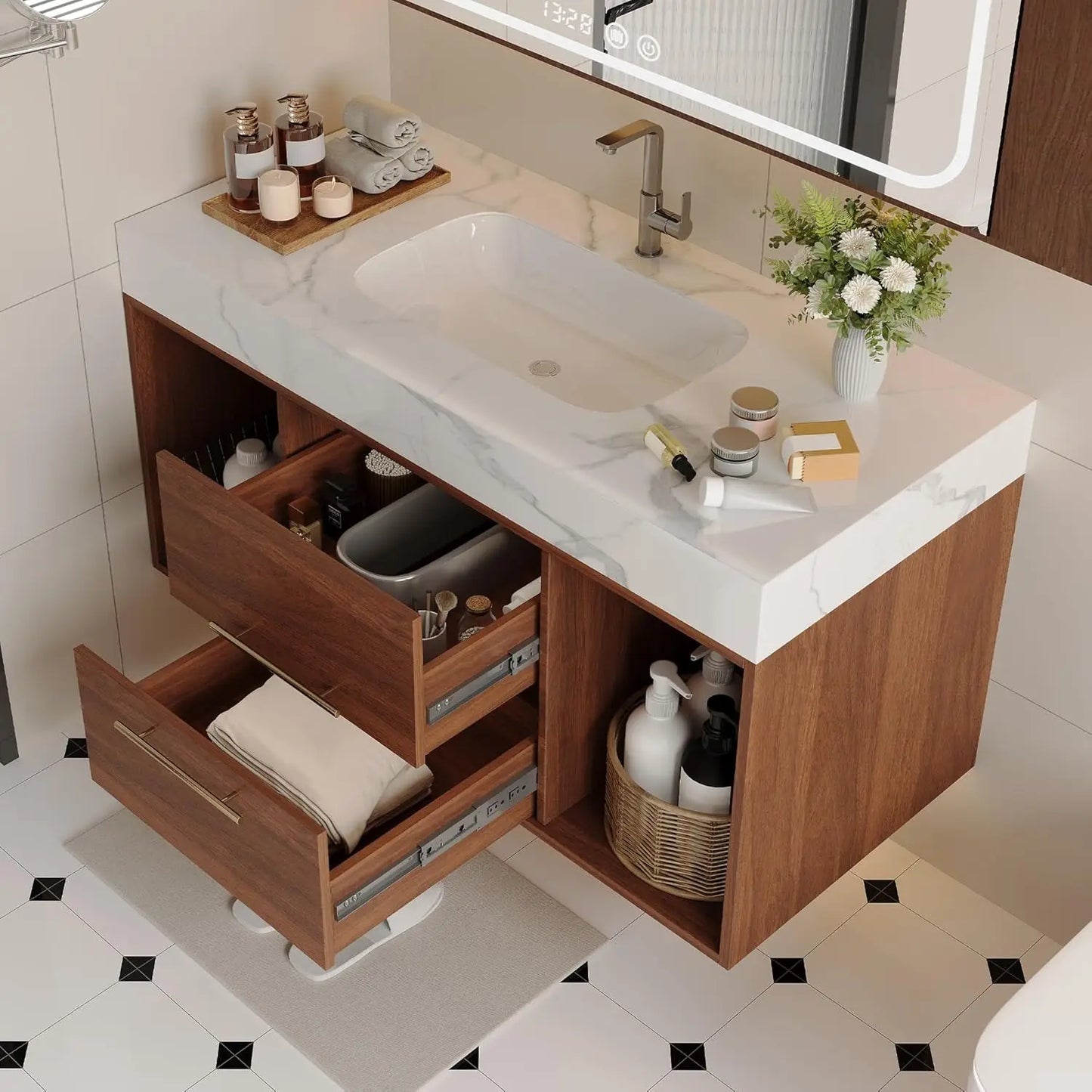 ZHUXIANG Modern Floating Bathroom Vanity With Premium Ceramic Basin