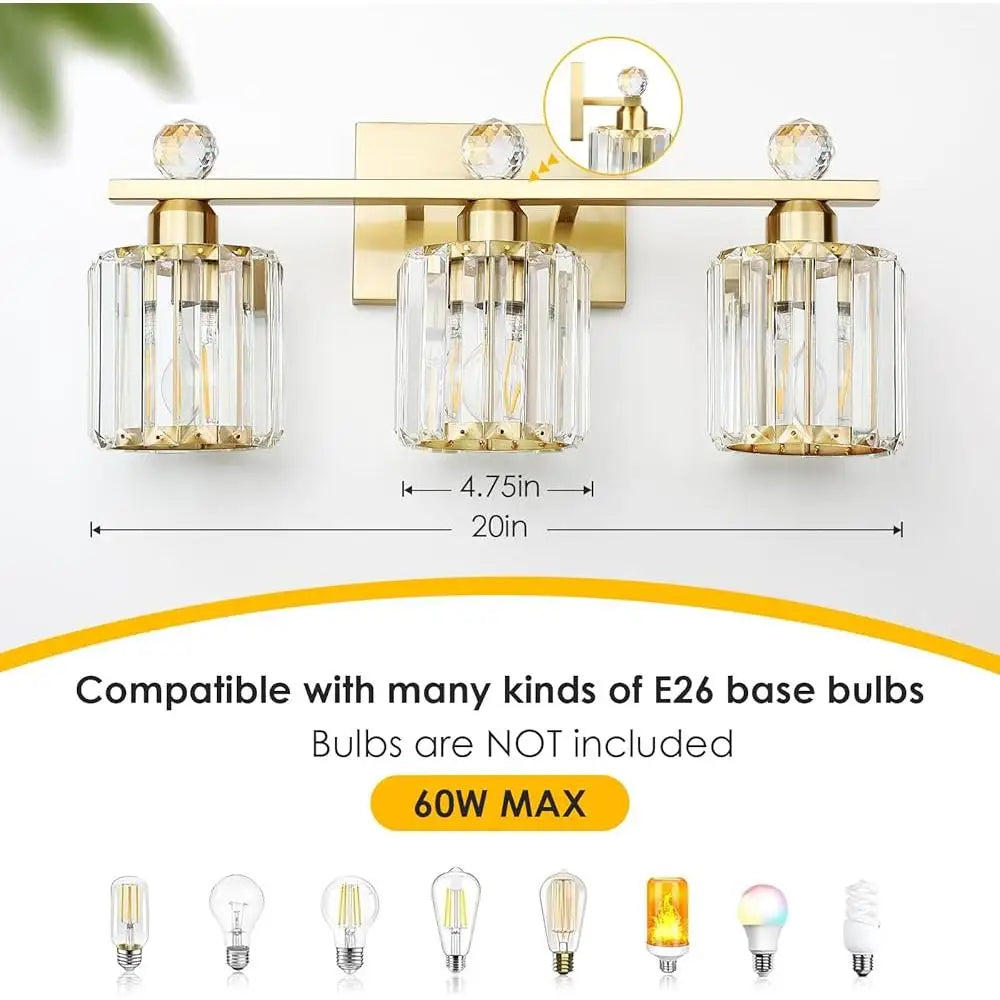 XMSJ Three Light Bathroom Vanity Fixture With Clear Crystal Shades