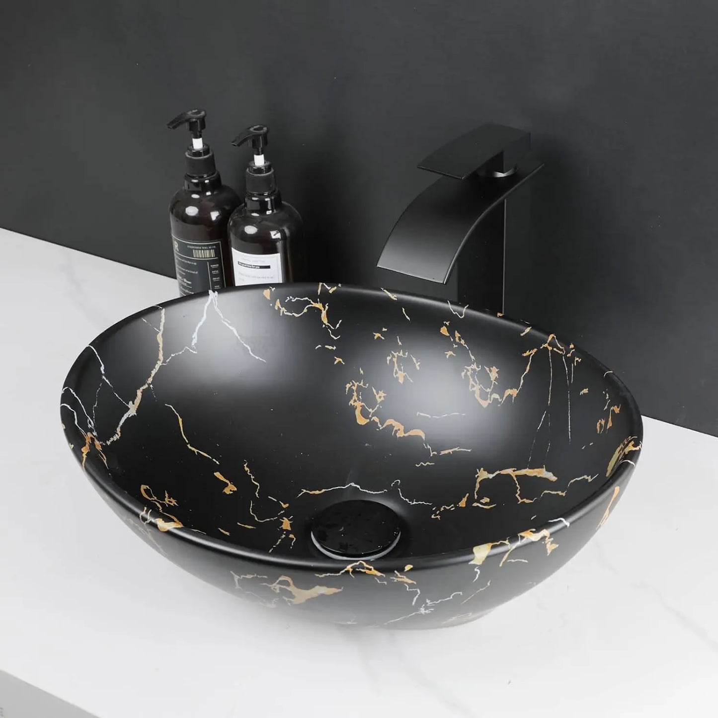 KEMAIDI Oval Vessel Sink With Faucet Ceramic Bathroom Sink Set