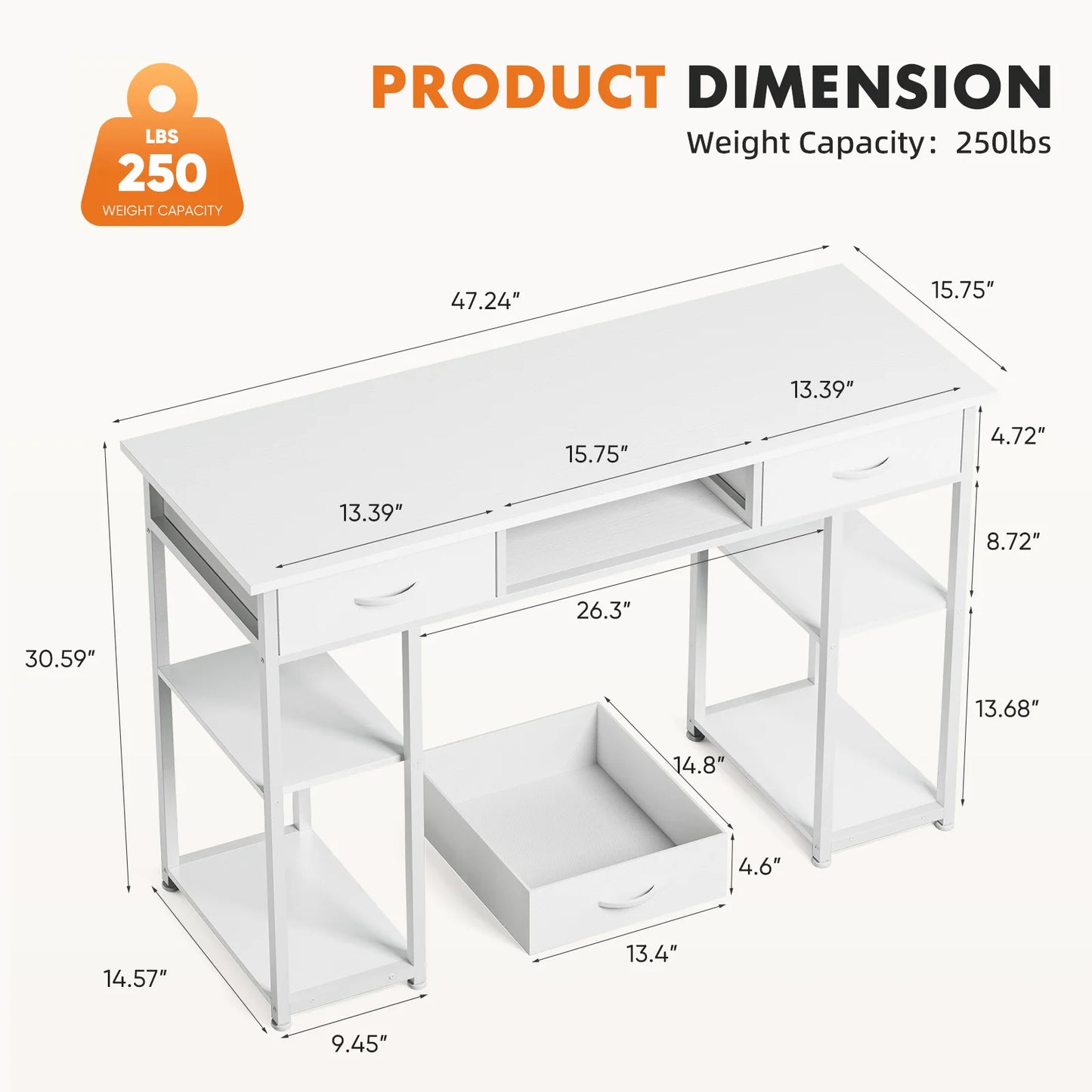 JHK IndustrialProfessionalGrade DoubleDeckShelving Office Desk With Pullout Fabric Drawers