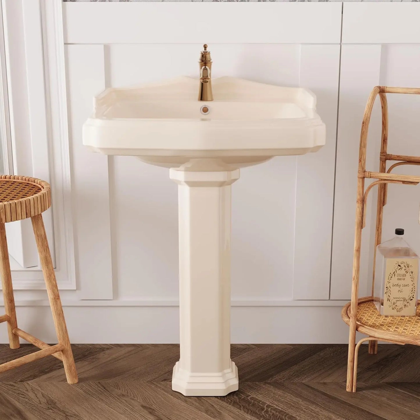 Angie's Home Store Ceramic Pedestal Sink With Overflow And Three Faucet Holes