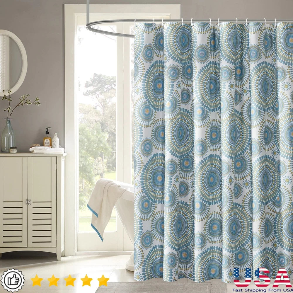 Craft Of Weaving Waterproof Shower Curtain Set With 12 Hooks Starburst Design Machine Washable Easy Care Bathroom Decor