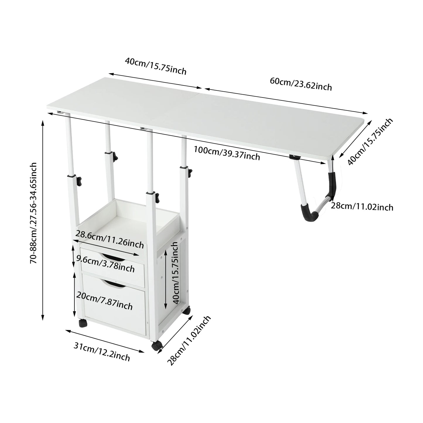 Bymaocar Foldable Laptop Desk With Wheels Height Adjustable Bedside Table