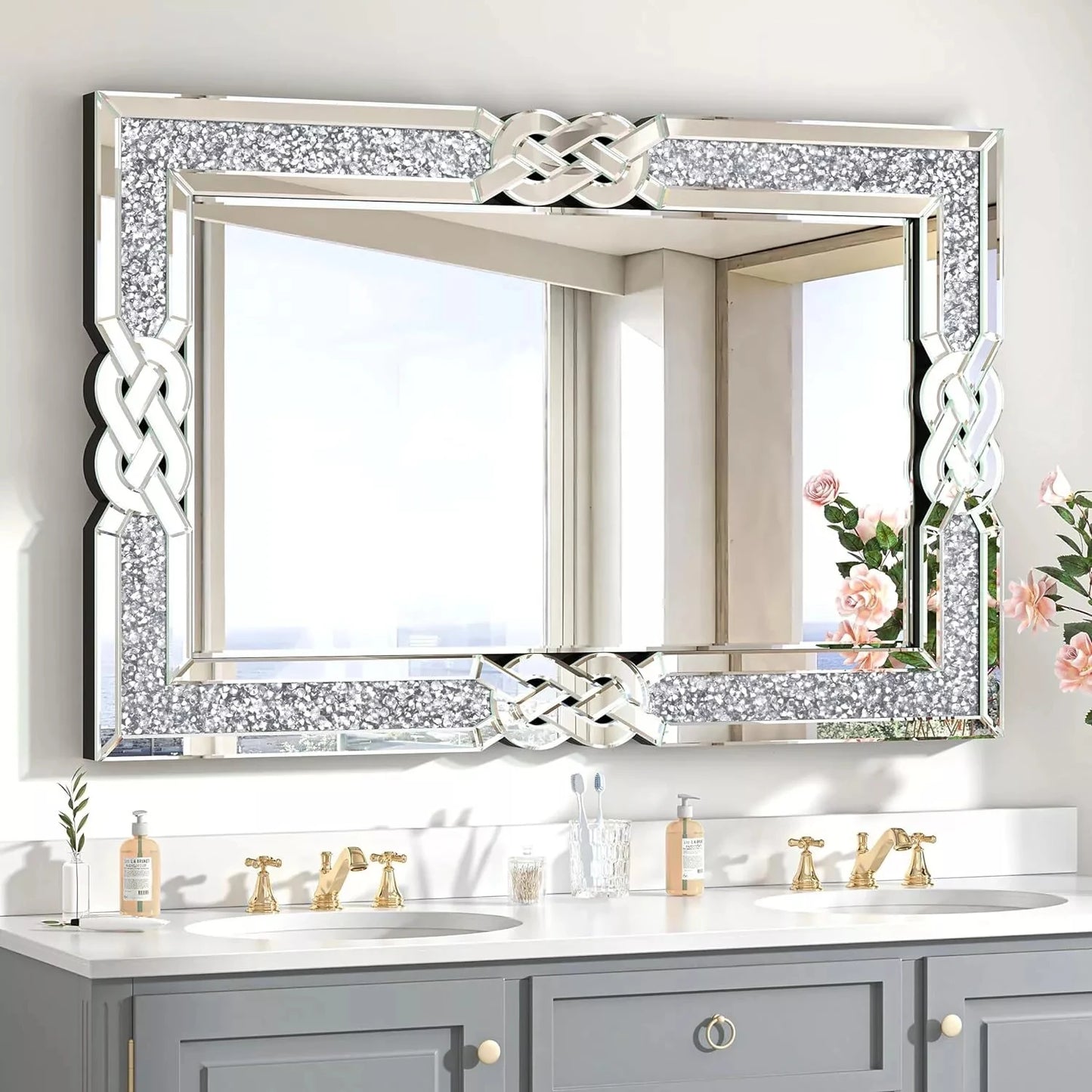 Wisfor Crushed Diamond Wall Mirror With Crystal Edge Frame
