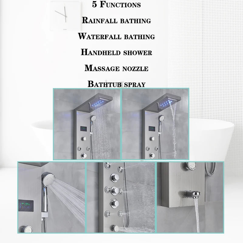 Wanmivezlo LED Bath Shower Faucet Set With Temperature Screen