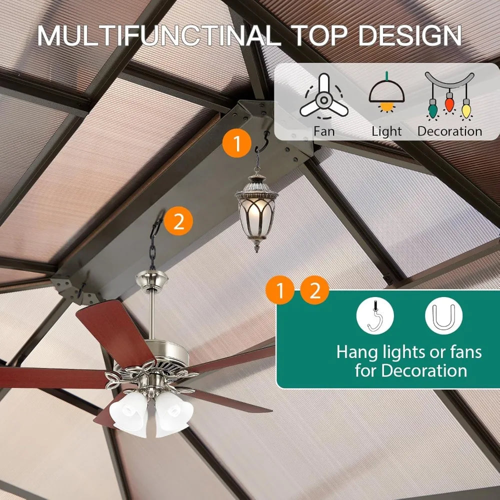 XMSJ Hardtop Gazebo With Aluminum Frame And Polycarbonate Roof