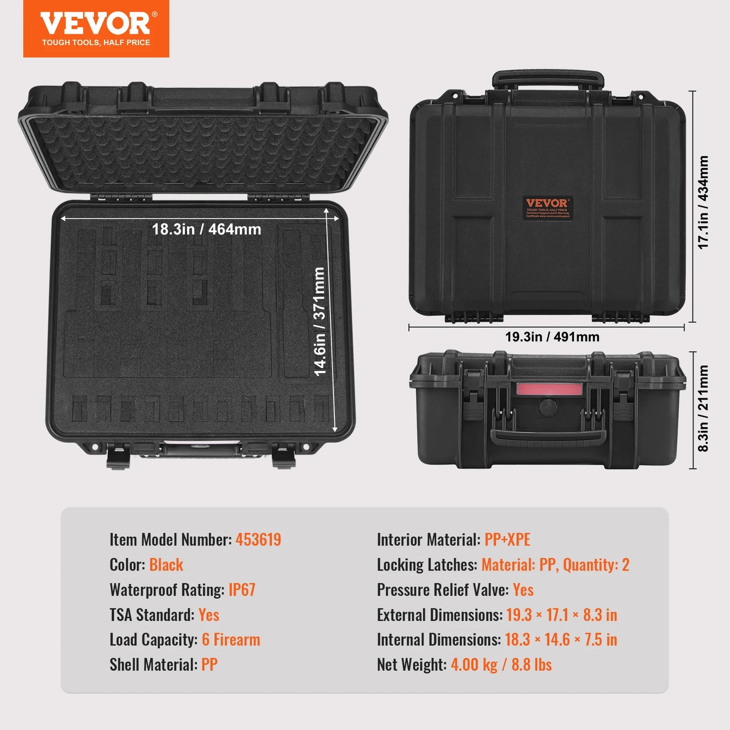 SucceBuy Waterproof Hard Pistol Case With Foam Lining Lockable