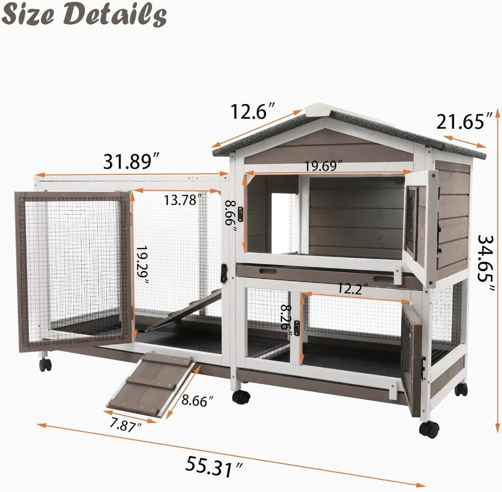 XMSJ 2 Story Rabbit Hutch Indoor Outdoor Cage With Wheels