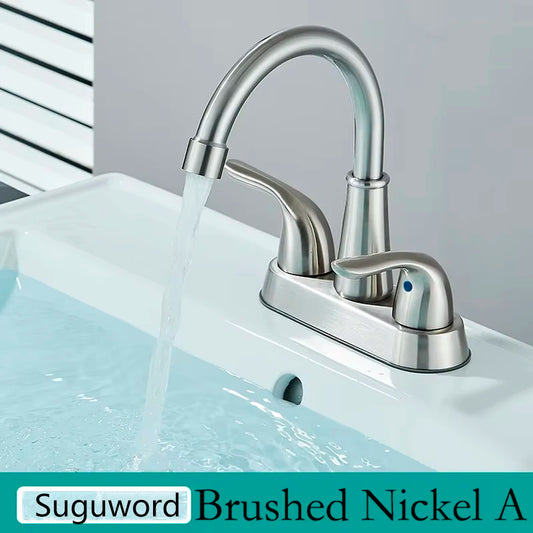 Suguword Dual Handle Deck Mounted Bathroom Faucet Hot Cold Water