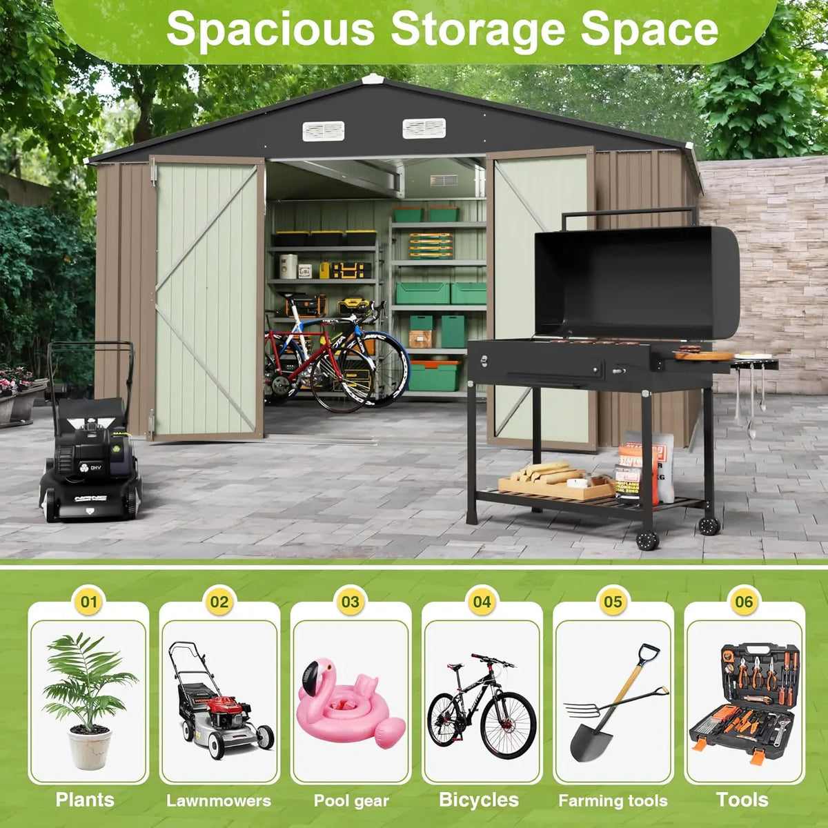 XMSJ Outdoor Metal Storage Shed For Garden And Backyard