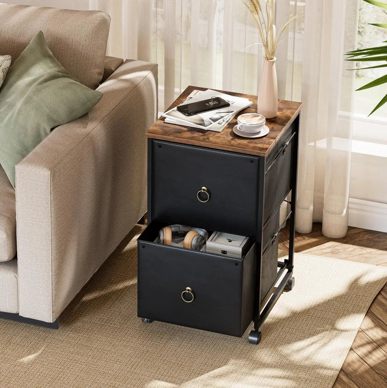 2-Drawer Rolling File Cabinet With Printer Stand Office Storage Cart