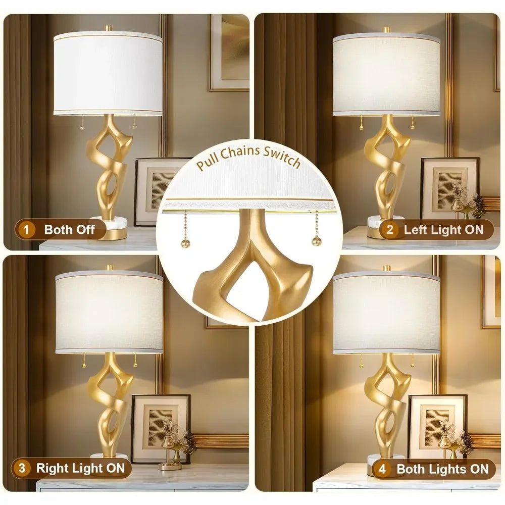 Sculptural Lamp Set Of 2 With Marble Base USB Ports