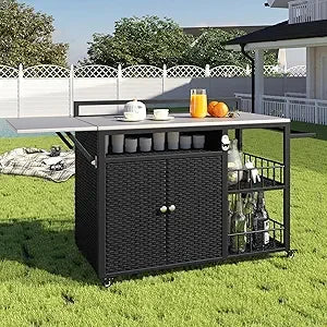 DAFIFY Outdoor Kitchen Island Cart With Foldable Side Table