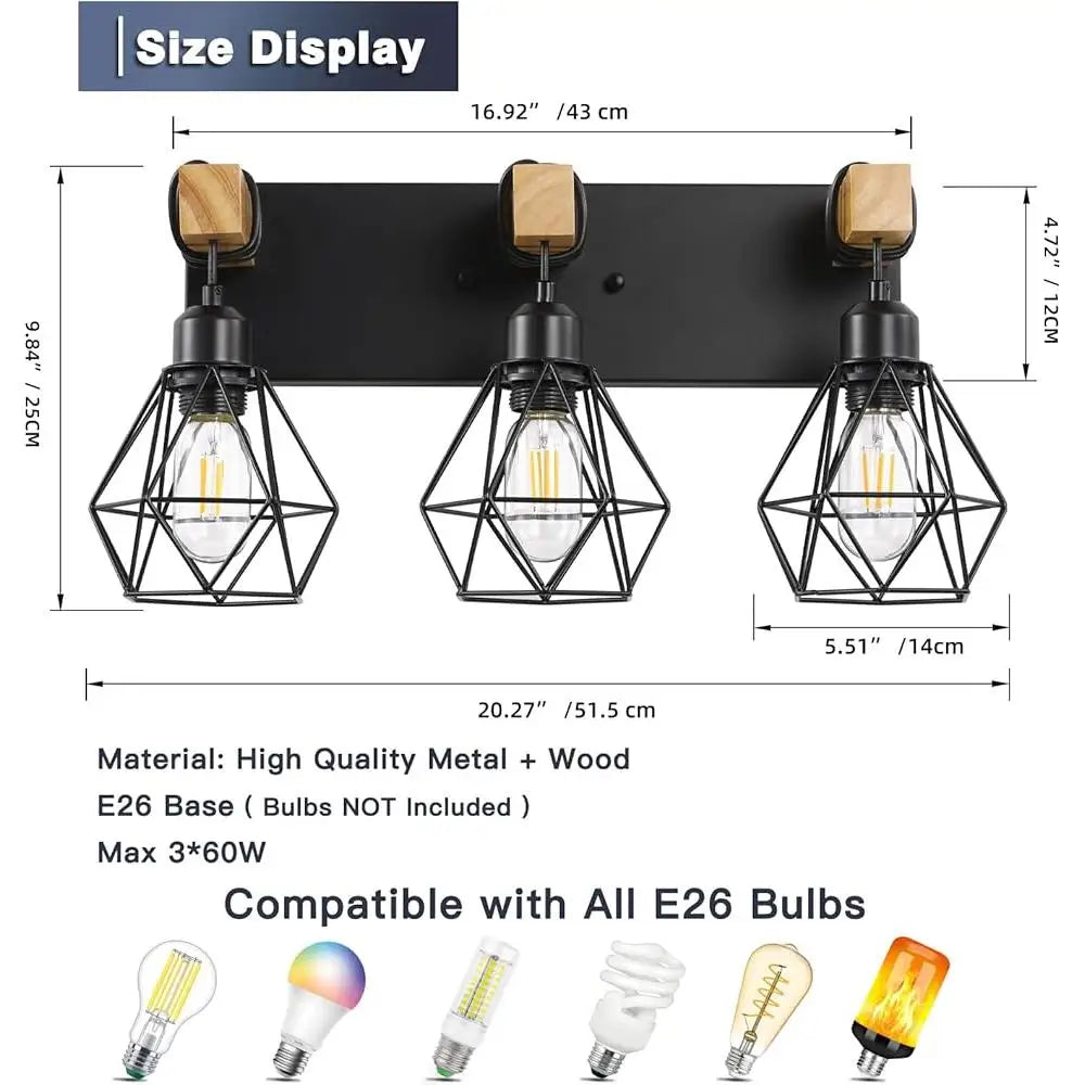 XMSJ Farmhouse 3 Light Vanity Lights Wood Metal Wall Sconces