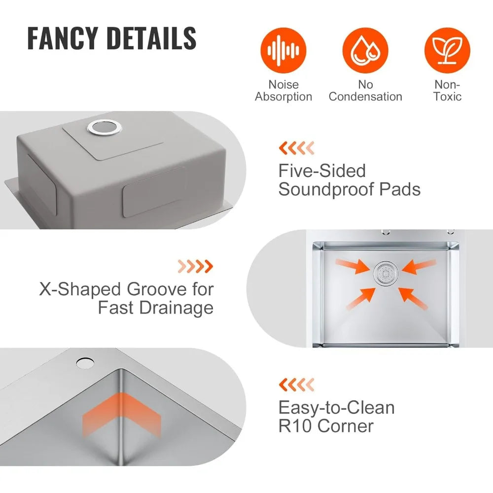 304 Stainless Steel Drop In Kitchen Sink Top Mount Bowl