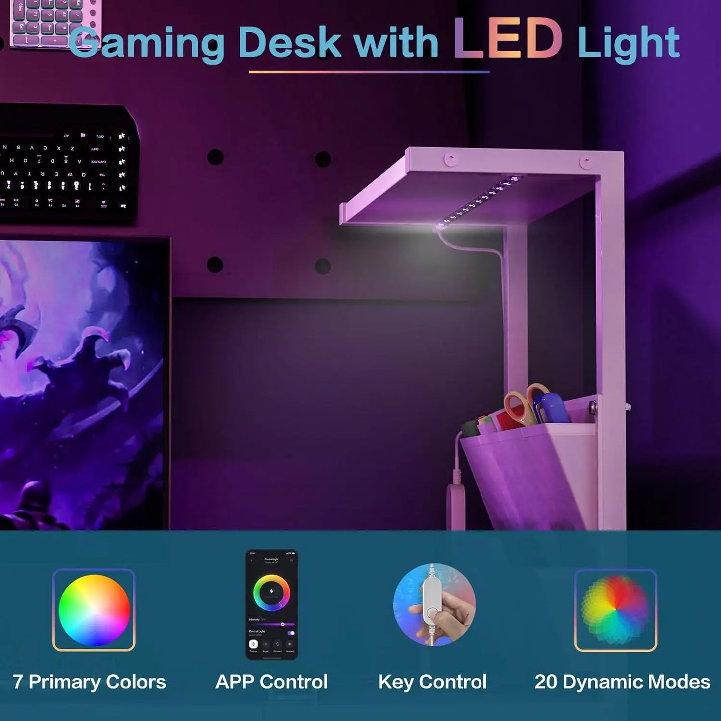 Compact Desk With LED Lighting Power Outlets And Storage