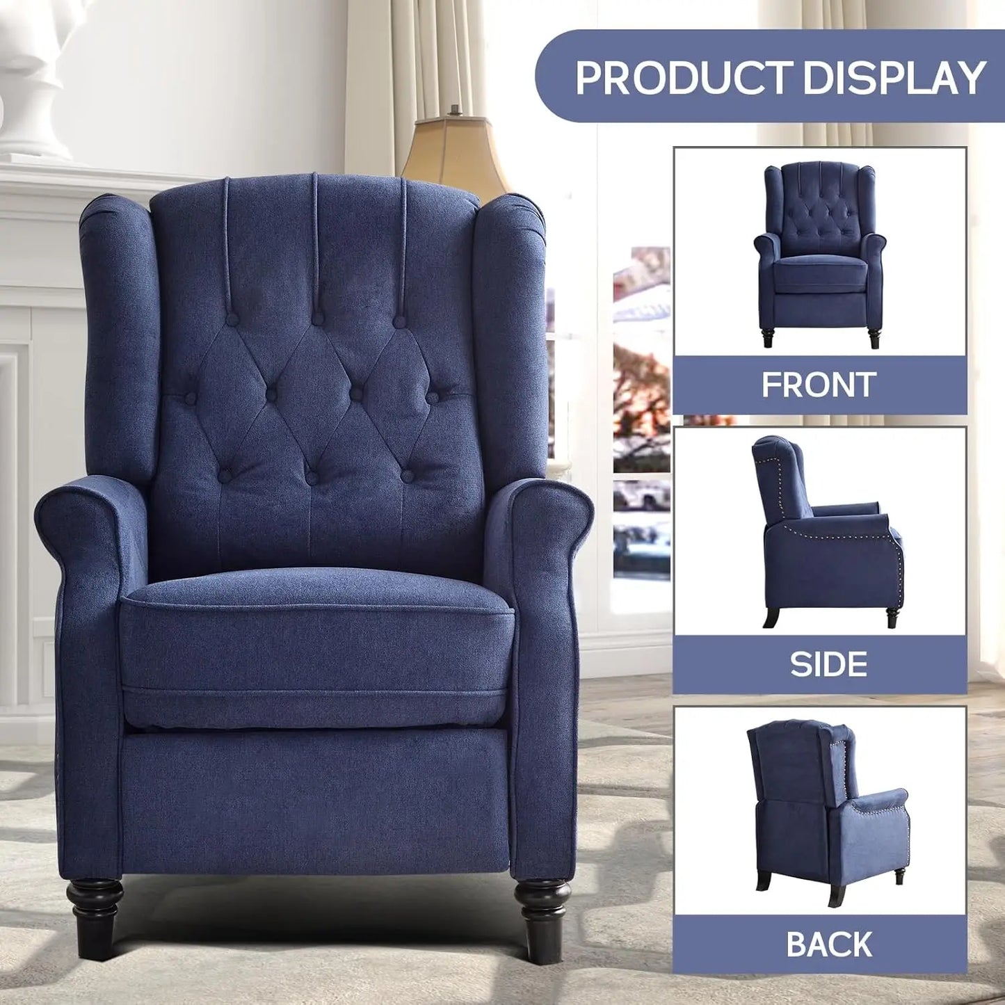 EBELLO Push Back Recliner Chair Fabric Lounge Armchair Living Room