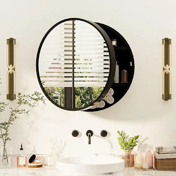 Round Arched Medicine Cabinet Mirror With Storage And Wall Mount