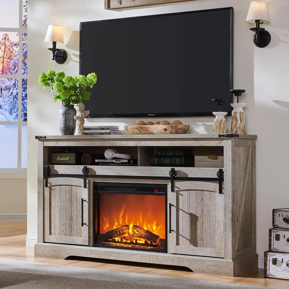 HUANZHUANG Farmhouse Fireplace TV Stand With Electric Fireplace