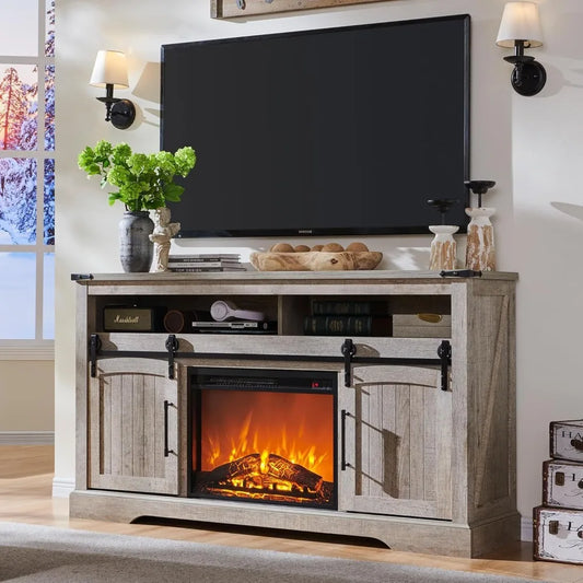 HUANZHUANG Farmhouse Fireplace TV Stand With Electric Fireplace