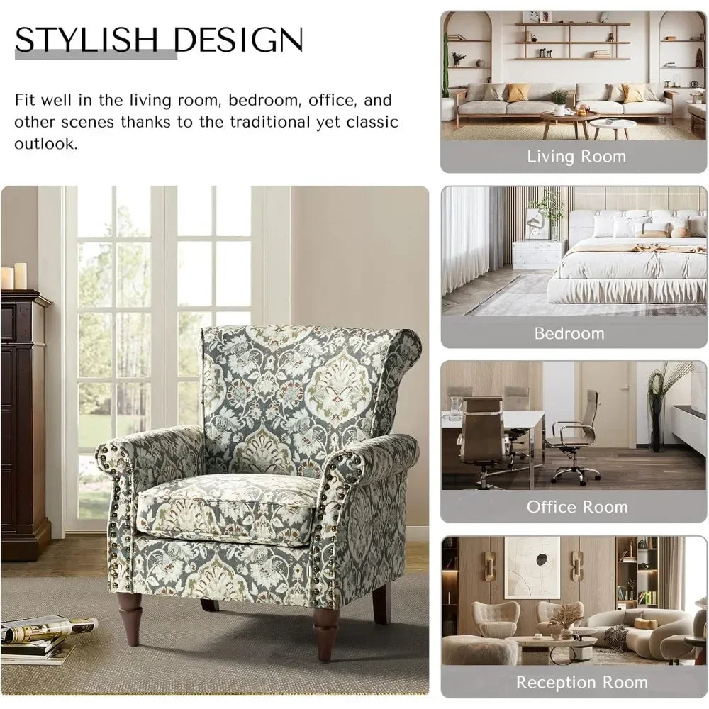 Modern Wingback Accent Chair With Wood Legs And Nailhead Trim