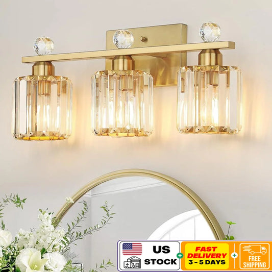 XMSJ Three Light Bathroom Vanity Fixture With Clear Crystal Shades