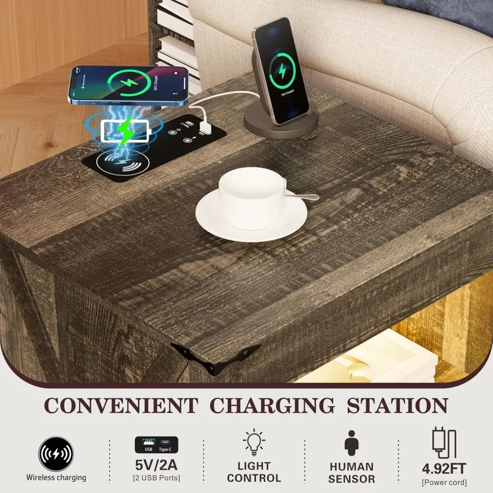 LED Nightstand With Gun Drawer And Invisible Lock Bedside Table