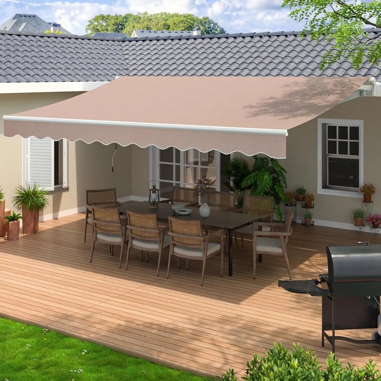 XMSJ Retractable Awning Sun Shade Shelter For Outdoor Patio