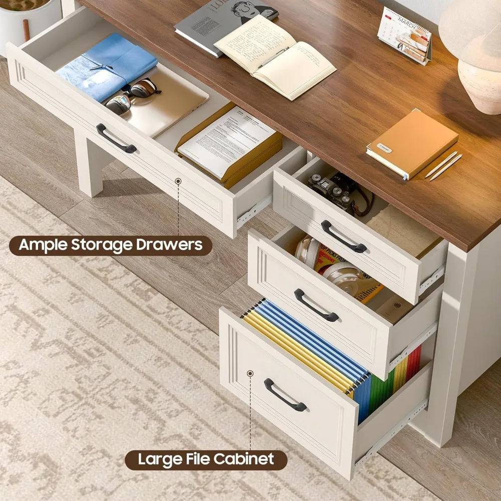 Farmhouse Executive Desk With Storage And File Drawers