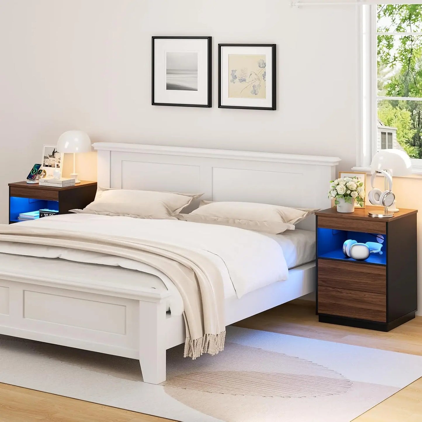 Two Nightstand Set With Hidden Compartments LED USB Type C