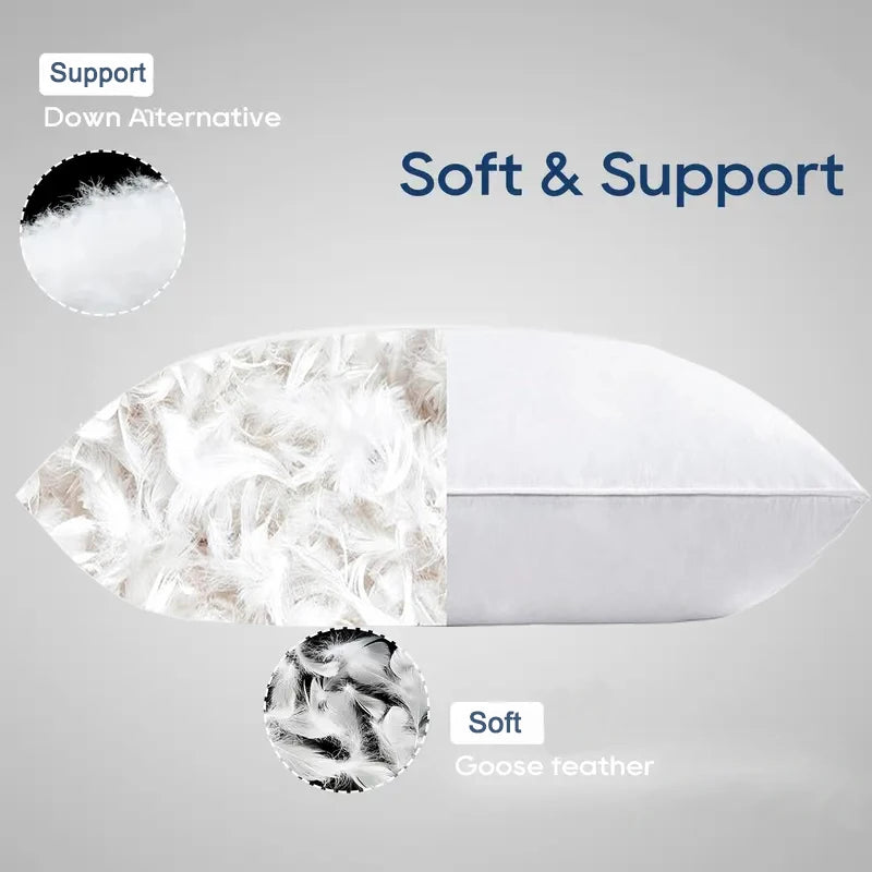 WQSPRINGCN Luxury Goose Feather Pillow Breathable Skin Friendly All Seasons