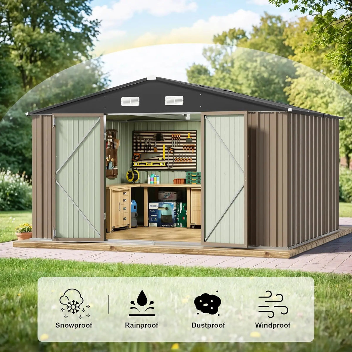 XMSJ Outdoor Metal Storage Shed For Garden And Backyard