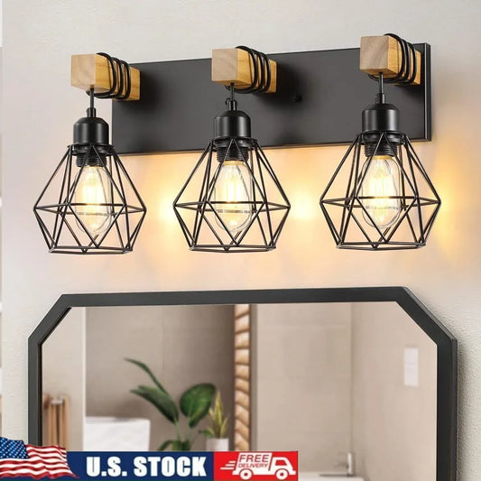XMSJ Farmhouse 3 Light Vanity Lights Wood Metal Wall Sconces