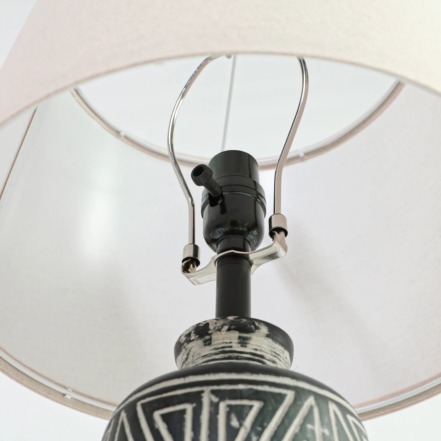 STANBOW Carved Geometric Ceramic Table Lamp With Linen Shade Southwest Rustic Accent For Living Room End Tables