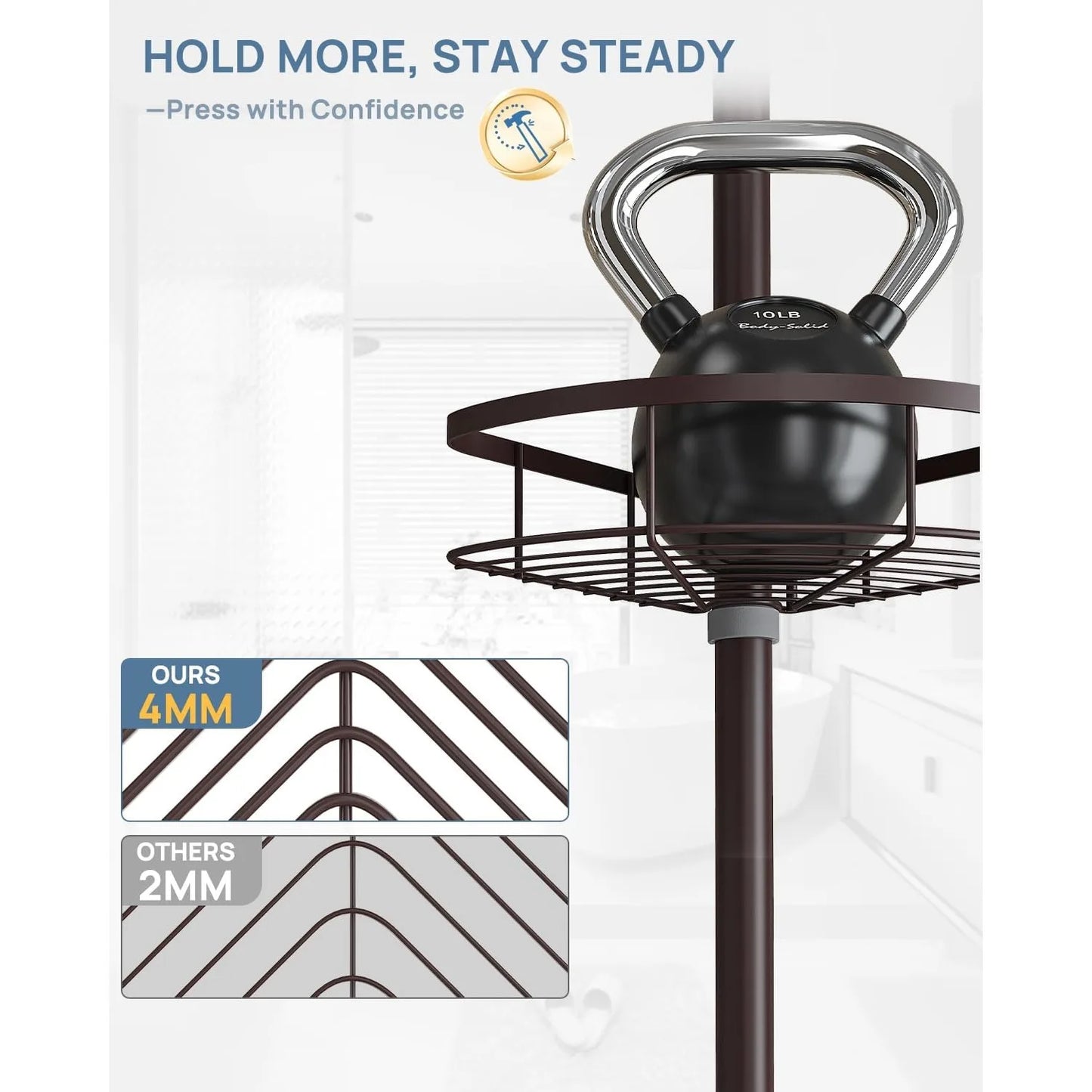 Angies Home Store PremiumGrade Rustproof Shower Corner Caddy With TelescopingPole