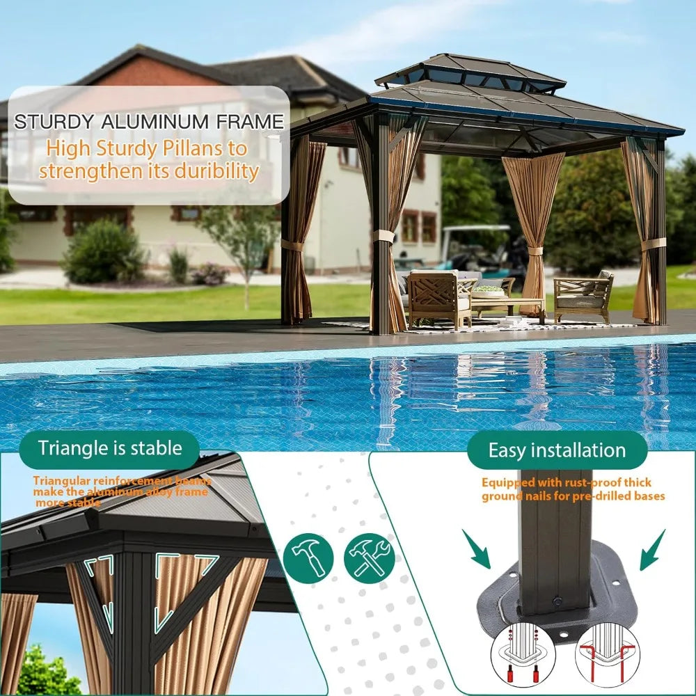 XMSJ Hardtop Gazebo With Aluminum Frame And Polycarbonate Roof