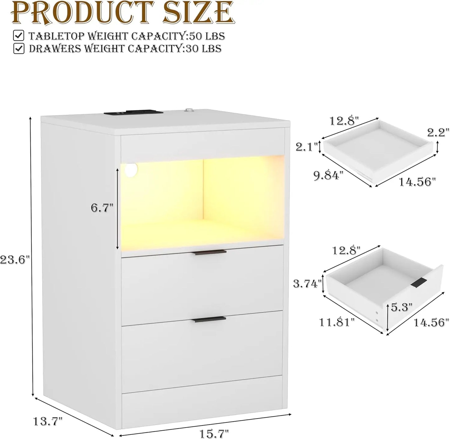 Night Stand Gun Drawer And Invisible Lock LED Charging Nightstand