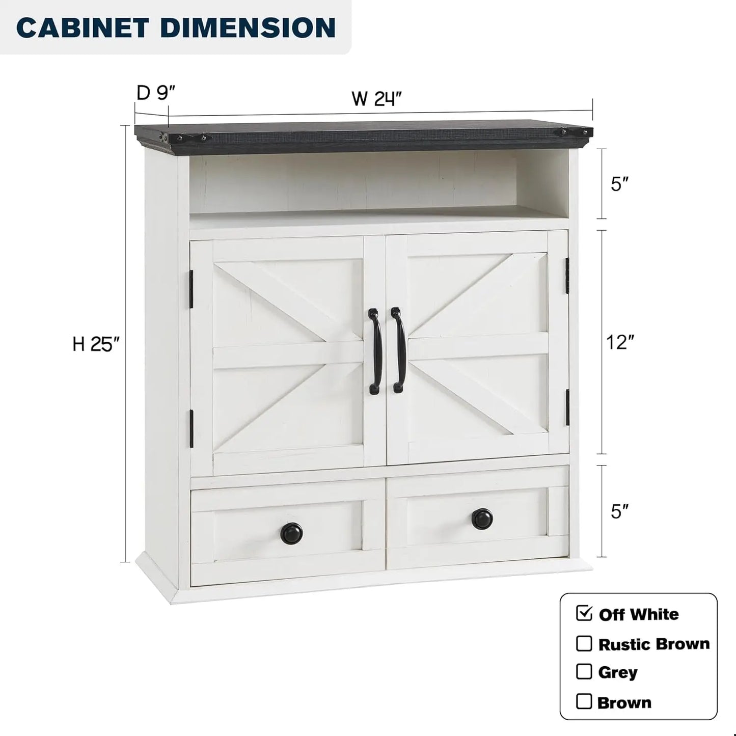 ZHUOTING Farmhouse Bathroom Wall Cabinet With Drawer Double Barn Doors