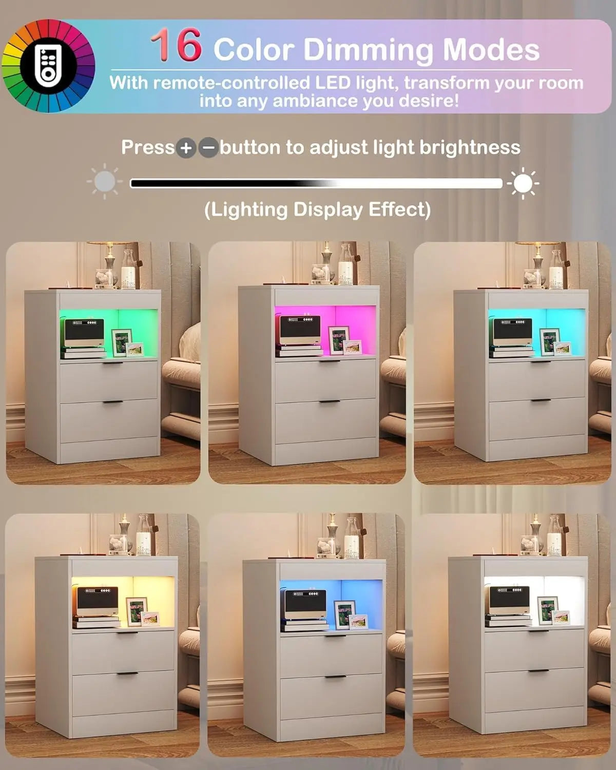 Night Stand Gun Drawer And Invisible Lock LED Charging Nightstand